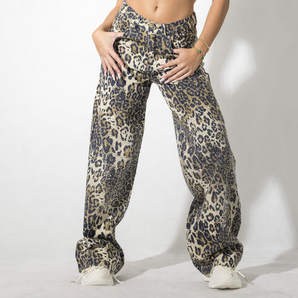 25A3035 - Jeans Palazzo Maculato Con Strass