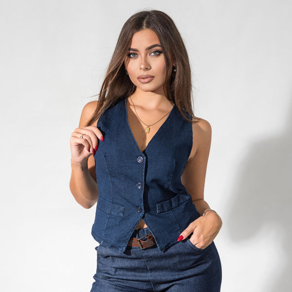 3361014 - Gilet In Denim Elasticizzato