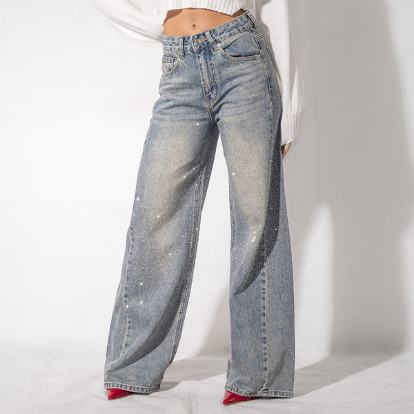 Jeans A Palazzo Con Strass