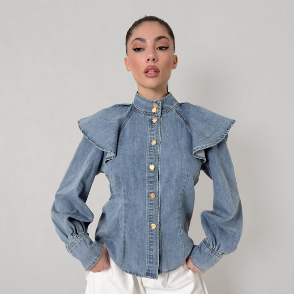 Camicia Jeans Con Volant